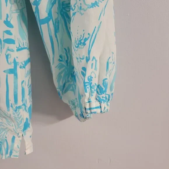 Lilly Pulitzer Aqua and White Tropical Blouse - Picture 7 of 10
